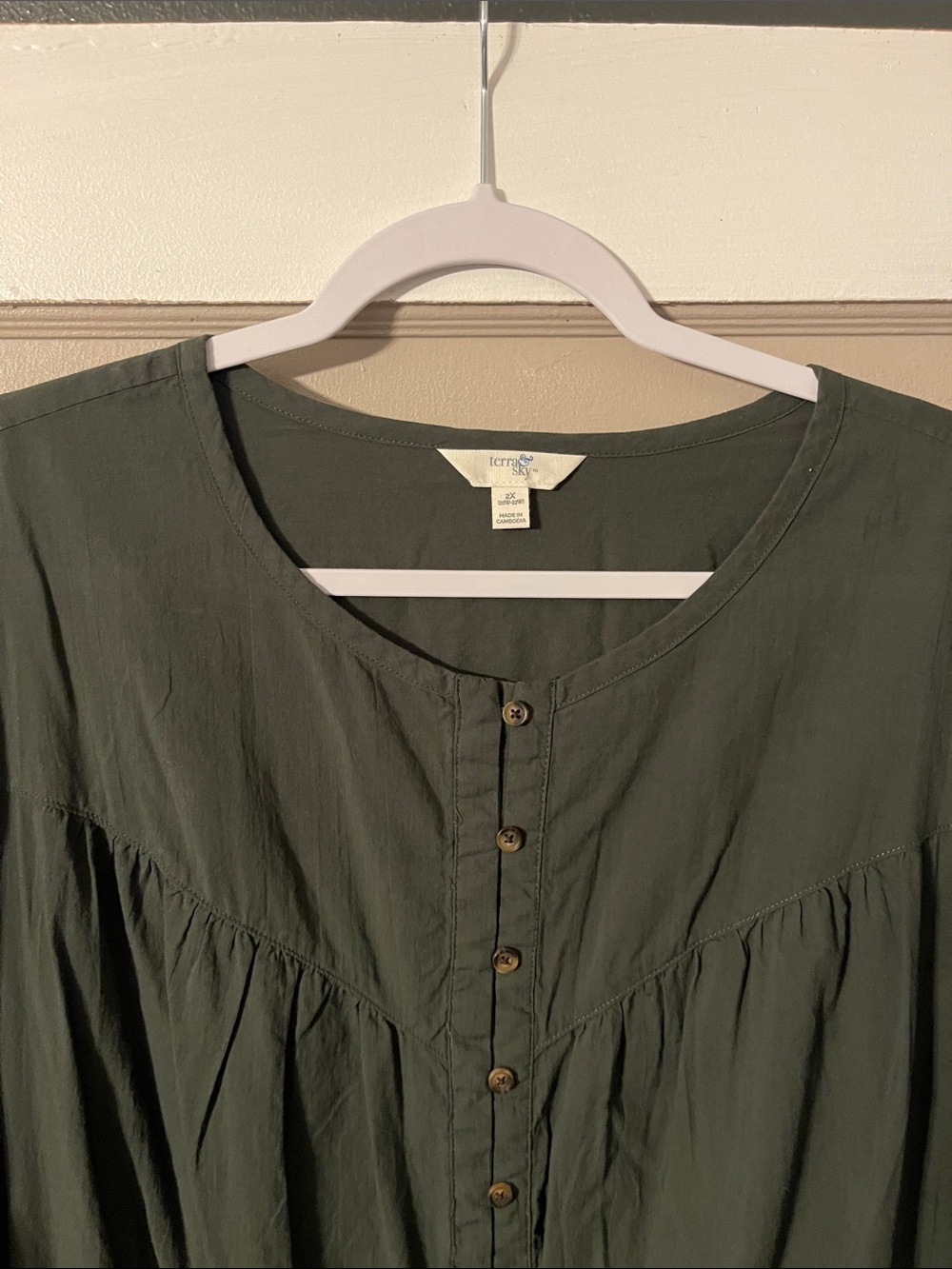 Terra & Sky Olive Green Button-Front Women’s Dress